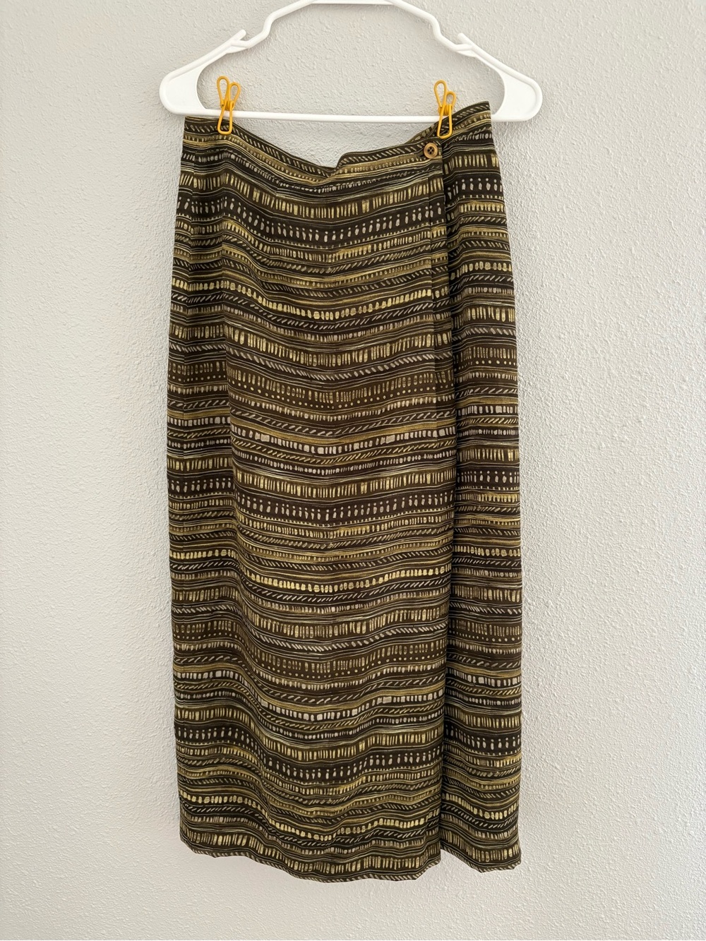 Rena Rowan Olive and Black Striped Midi Skirt (size 10)